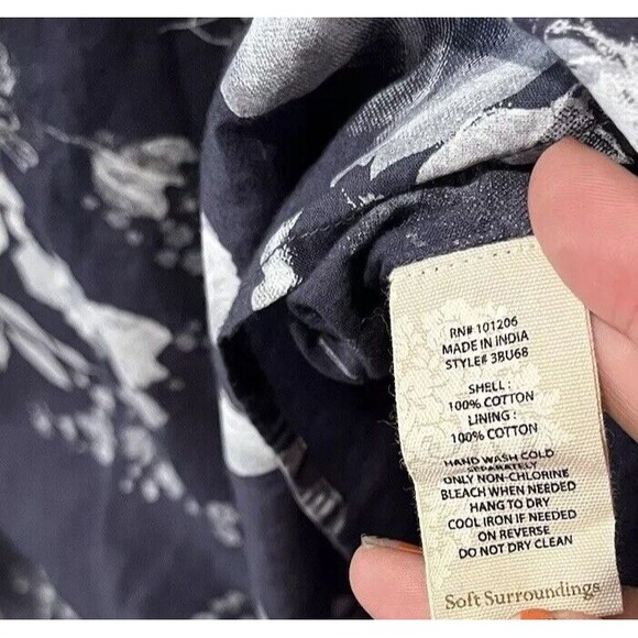 Soft Surroundings Blouse Women’s XL Petite Blue Floral Cotton Tunic Long Sleeve - Picture 4 of 7